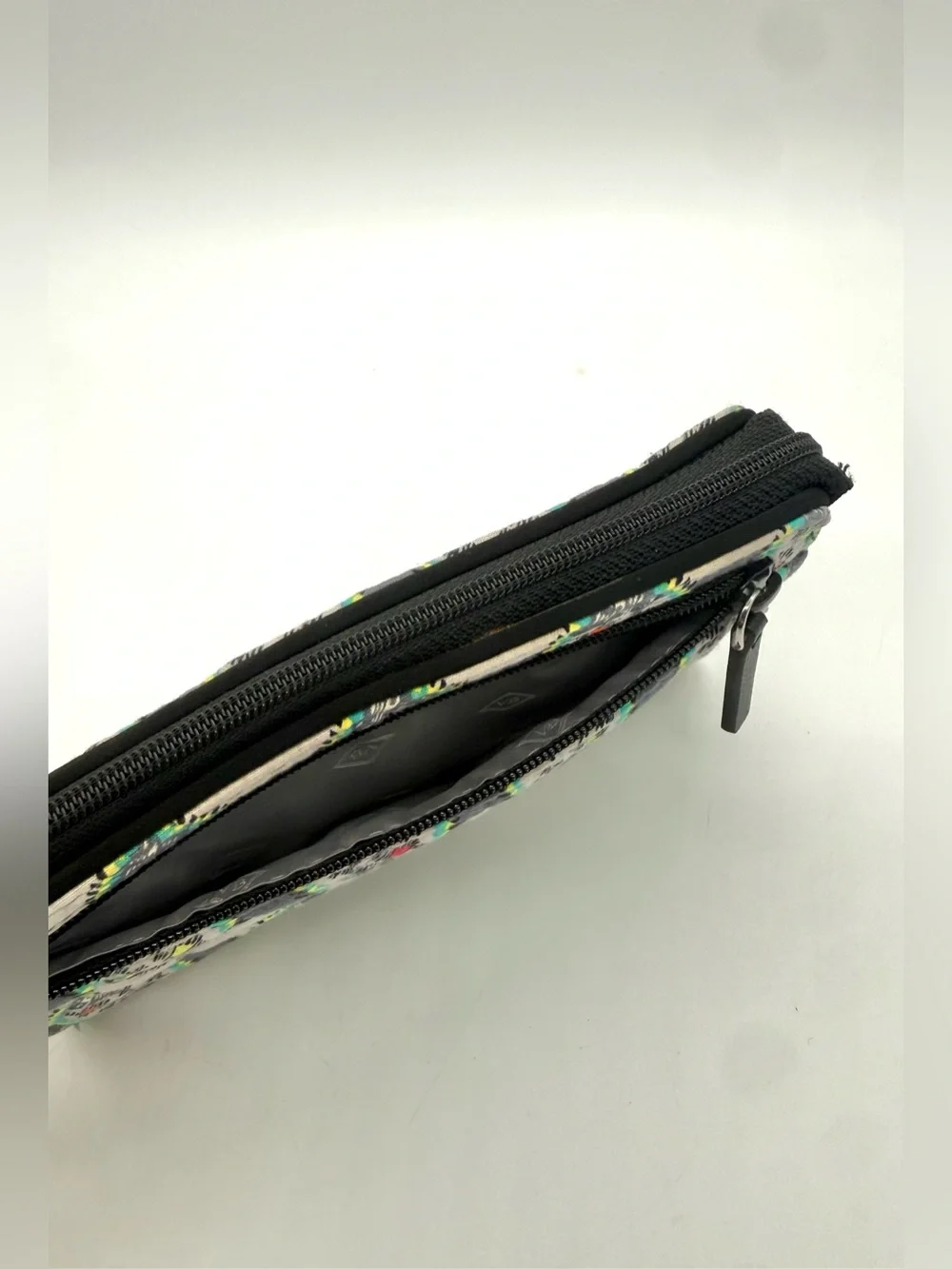 Vera Bradley Gray Wristlet Clutch with Green and Pink Teardrop Pattern